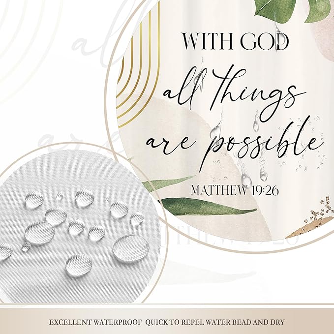 Glawry Boho Bible Verse Shower Curtain Extra Long Inspirational Scriptures Quotes Abstract Palm Leaf Bathroom Mid Century Christian 72Wx84L Inches Bath Accessories Art Home Decor Fabric 12 Pack Hook