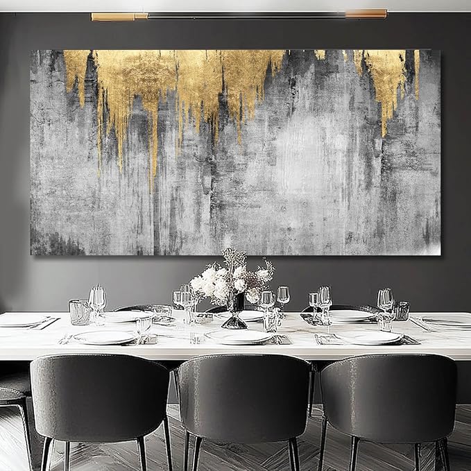 Abstract Wall Art for Living Room Canvas Wall Decor Gold Wall Decorations Grey Wall Paintings Large Pictures Artwork for Office 29"x58"