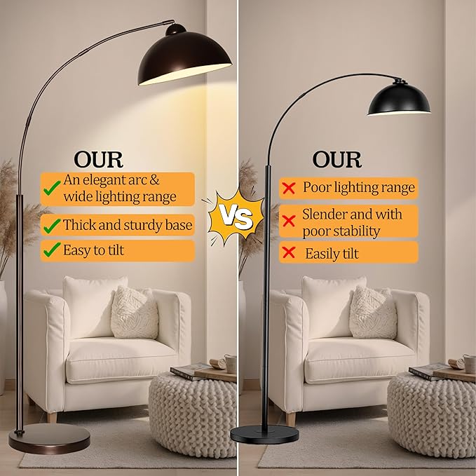 Arc Floor Lamp with Remote Control and Adjustable Light Bulb——Arched Tall Lamp for Living Room, Bedroom and Reading,Ideal Choice for Home Decor(Brown)