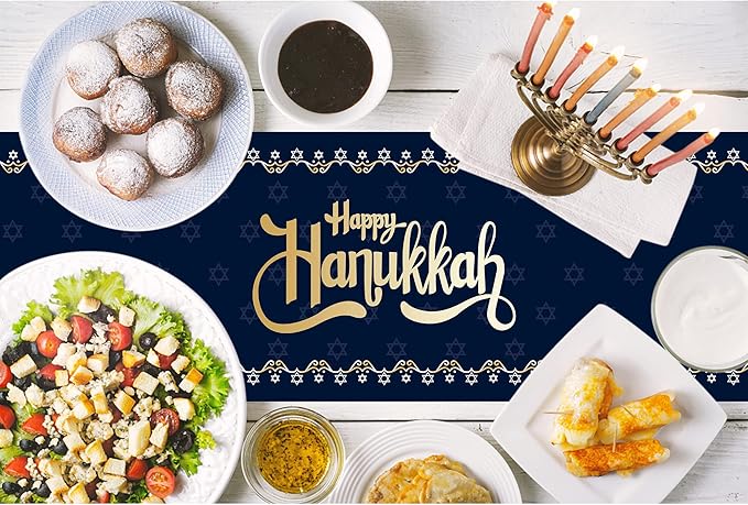 Wehhbtye 2 Pack Hanukkah Table Runner -12 x71 Jewish Chanukah Table Decoration with Tassels -Table Runner Dresser Scarves for Table Dinner Holiday Party (Hanukkah Table Runner, 2)