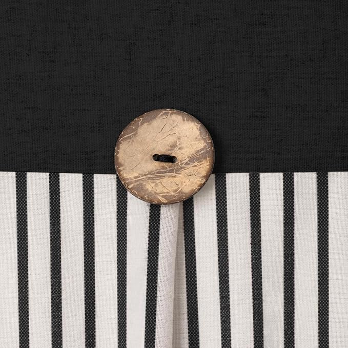Awellife Farmhouse Black Shower Curtain Button Linen Textured Woven Fabric,Pleated Black Stripe,Country Style,72x72 Inch