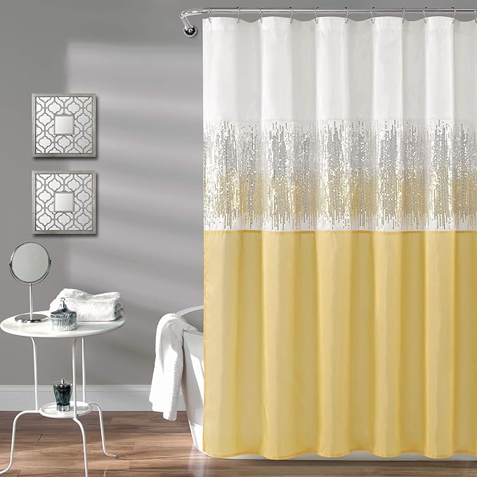 Lush Decor Night Sky Shower Curtain, 72" x 72", White & Yellow