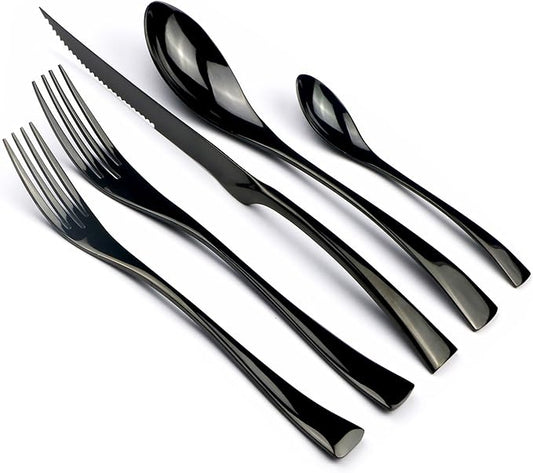 5-Piece 18/10 Stainless Steel Serrated Steak Knife Flatware Set, Mirror Polishing Black, Service for 1