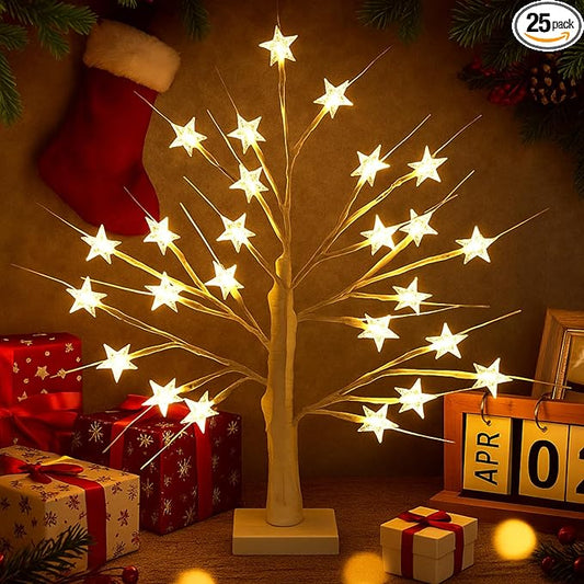 Retisee Star Tree LED Light with 24 Warm White LED Timer USB Battery Operated Christmas Star Lights Indoor Outdoor for Home Table Party Decor