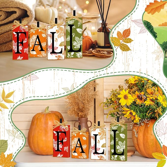 4 Pcs Fall Decorations for Home, Thanksgiving Fall Sign Wooden Tiered Tray Decor Vintage Farmhouse Table Decor Autumn Maple Leaf Harvest Tabletop Centerpieces for Home Kitchen Indoor Mantel