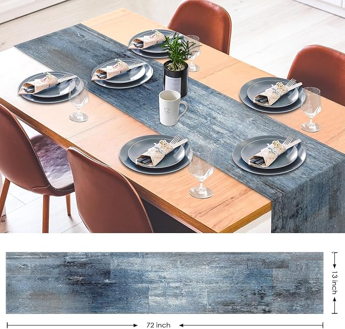 Emvency Farmhouse Style Table Runner, Abstract Art Painting Denim Blue Dining Decor for Kitchen Coffee Table Family Dinners Holiday Parties Wedding Events Decor(13x60 inch)