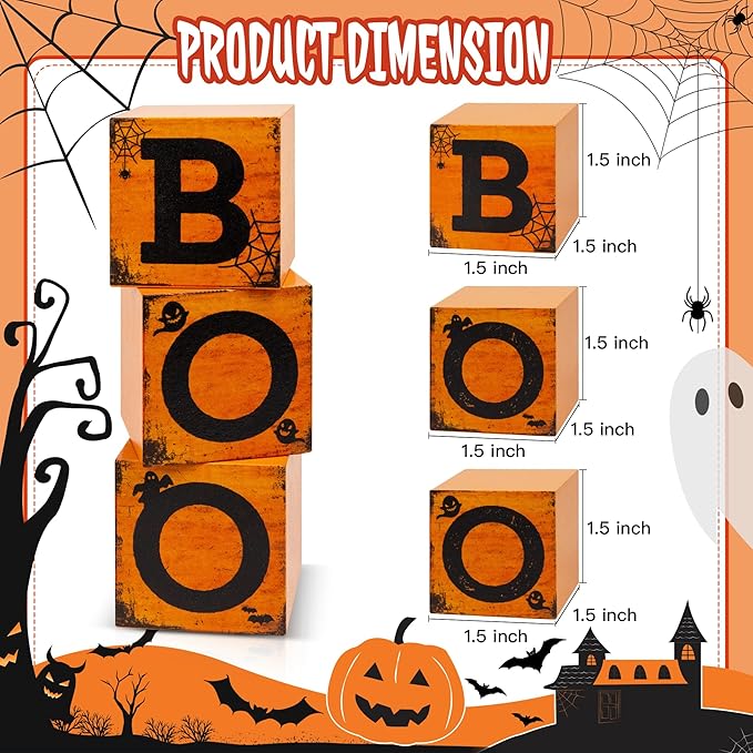 3 Pcs Halloween Wooden Tiered Tray Decor, Boo Decorations Gifts for Home, Halloween Table Centerpiece for Fall Party Kitchen