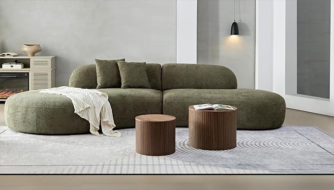 Nesting Coffee Table Set of 2,Modern Round Wooden Coffee Tables with Storage,Luxury Side Table Accent End Table for Small Space Living Room Apartment
