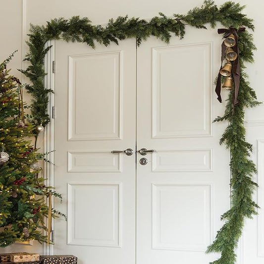 15ft Handmade Christmas Garland,Artificial Cedar Pine Needles Greenery Seasonal Garland for Christmas Fireplace Winter Holiday Indoor Outdoor Decoration