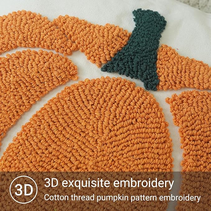 GEEORY Fall Pillow Covers 20x20 inch, Embroidered Pumpkins Throw Pillows Farmhouse Thanksgiving Decor Cushion Case for Sofa & Bed Home Decorations (Orange) GX002-1-20