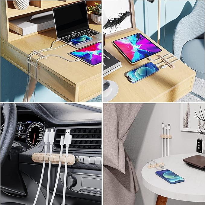 SOULWIT Cable Holder Clips, 3-Pack Cable Management Cord Organizer Clips Silicone Self Adhesive for Desktop USB Charging Cable Nightstand Power Cord Mouse Cable Wire PC Office Home