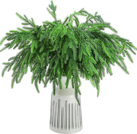Jutom 100 Pcs 18 Inch Christmas Norfolk Pine Branches, Lifelike Bendable Non-Shedding Greenery Stems Faux Pine Picks for Christmas Mantel Centerpiece Garland Wreath and Holiday Decor