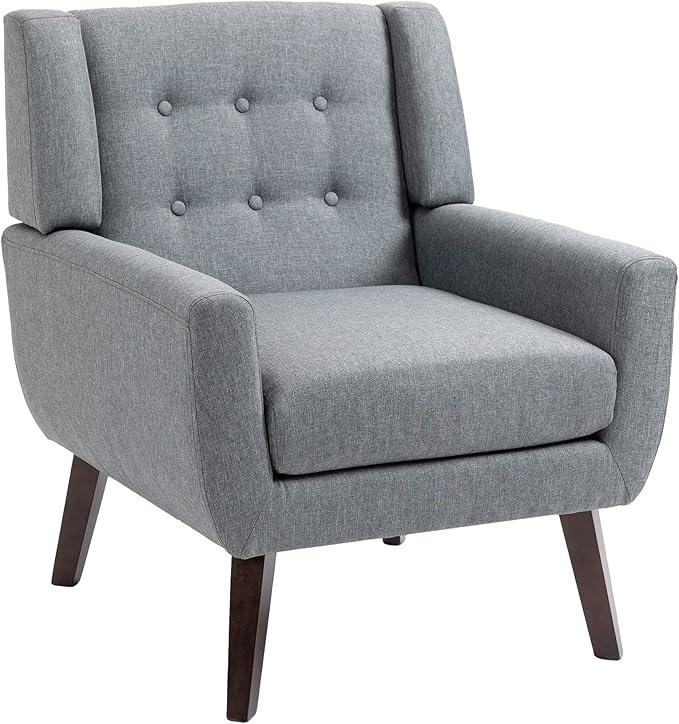 UIXE Accent Chair, Modern Upholstered Armchair in Fabric for Living Room, Comfy Club Arm Chairs Single Sofa Button Tufted Bedroom Reading Seat - Gray, Set of 2