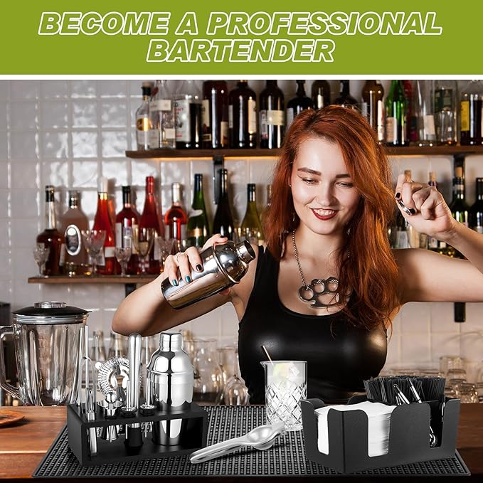 Mifoci 28 Pcs Bartender Kit, Garnish Tray for Bartenders with Lid Bar Caddy, 3 Tier Glass Rimmer, 17 Pcs Margarita Cocktail Shaker Set with Bar Mixology Accessory for Home Beginners Margarita Kit Gift