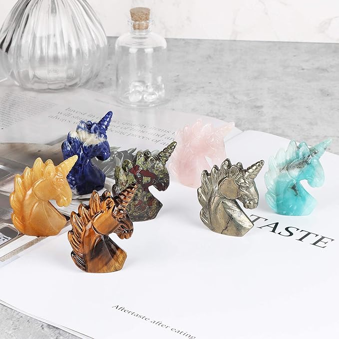 Artistone Crystal Unicorn Figurine Ornament Decor Hand Carved 2 Inches Sodalite Unicorn Statue Animal Healing Collectible Figurine Reiki Paperweight Home Office Girl Gifts