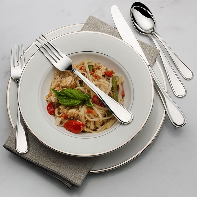 Mikasa Bravo 101 Piece Silverware Set, 18/10 Stainless Steel Flatware Service for 12, Includes 5 Piece Serving Set and 12 Extra Coffee Spoons