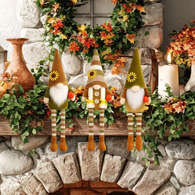 Thanksgiving Decorations Fall Decor 3PCS Fall Pumpkin Gnomes Plush for Thanksgiving Day Gift, Fall Decorations for Home, Fall Leaves and Dangle Legs Gnomes for Fall Table Ornaments