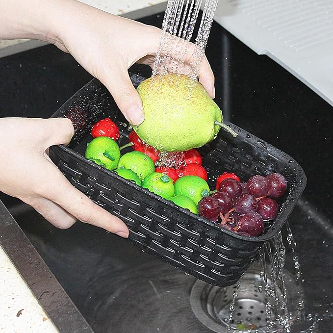 Soddeph Plastic Storage Baskets for Cabinets, Household Pantry Organization with Handle,Organizer Bins for Room,Bathrooms,Under-Sink,Kitchen (Black, XS-5PACK)