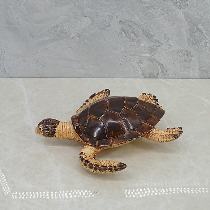 Decorative Resin Sea Turtle Statue. Lovely Baby Seaturtle Figurine. Wild sea Life Blue Sea Turtle Table Décor. and Gift, Lucky Wealth Feng Shui Seaturtle Figurine (Brown4)