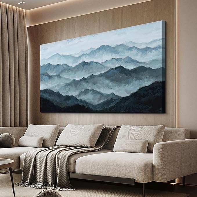 Abstract Wall Decor Modern Canvas Wall Art Large Abstract Wall Art for Living Room Grey Green Mountain Modern Home Artwork Prints Canvas Wall Decorations on Bedroom Ready to Hang Size 29"X58"