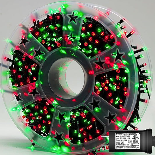 YEGUO 165ft 500 LED Christmas Lights Outdoor Waterproof, Red and Green String Lights Plug in, Green Wire Twinkle Tree Lights Indoor with Timer Memory 8 Modes