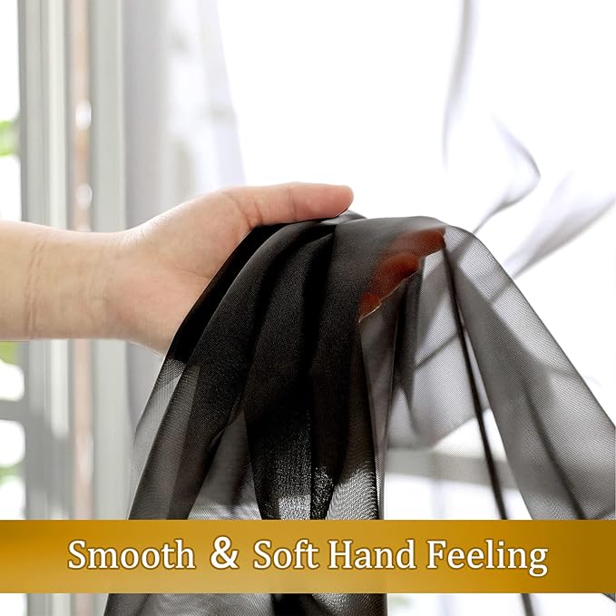 Aiyufeng Black Curtains 36 inches Long 2 Panels, Short Cafe Sheer Tiers, Kitchen Tier Curtains for Kitchen Room Laundry, Rod Pocket, 40" Wx36 L