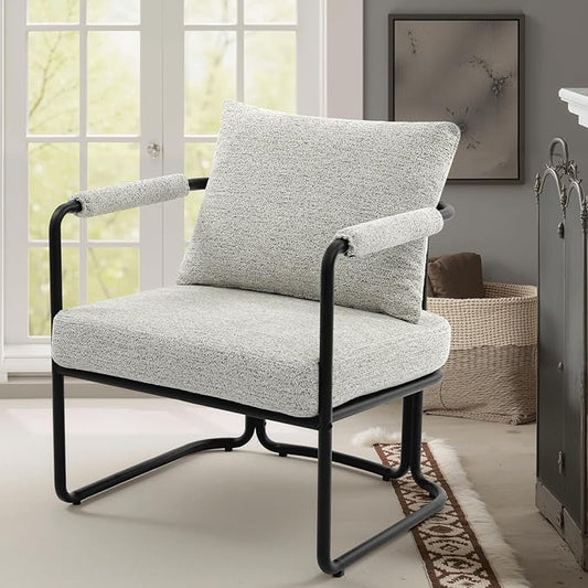 Mid-Century Modern Accent Chair, Comfy Upholstered Lounge Arm Chair with Chenille Fabric for Living Room, Bedroom, Apartment, Reading Corner, Office, Light Grey