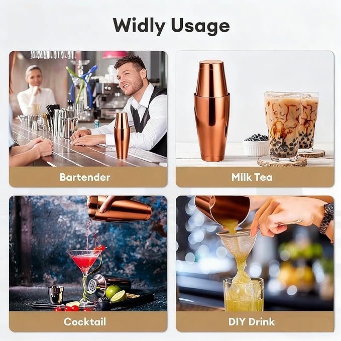 4 packs Bar Cocktail Boston Cocktail Shaker Martini Shaker Mixer Basic Tool Cocktail Set Stainless Steel Bar Shaker for Bartender (copper)