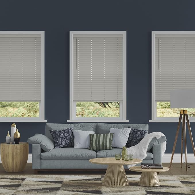 2 Inch Cordless Room Darkening Faux Wood Blind - 18" W x 48" L - Gray, Over 1,000 Custom Sizes Starting at 18.97, Inside or Outside Mount, Venetian Shades for Interior Windows by Lumino