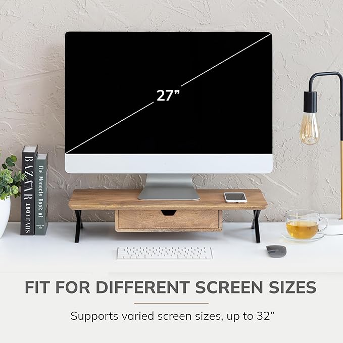 Anji Mountain Monitor Stand - Desktop Organizer & Laptop Riser, Ergonomic Monitor Riser, Space-Saving Monitor Stand for Desk, Durable Construction, Easy Assembly, Ideal for Home & Office,Natural