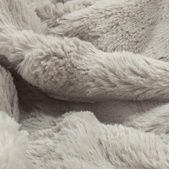 TOONOW Faux Fur Luxury Throw Blanket,Double Side Soft Fluffy Shaggy Fuzzy Blanket for Couch Sofa Bed (Pumice Stone, Throw)