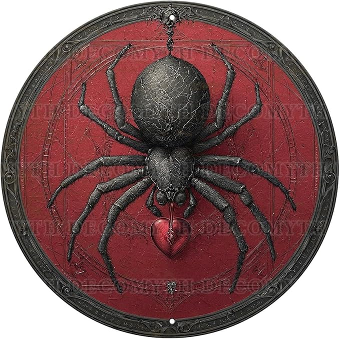 Antique Spider Halloween Tin Plaque - Gothic Round Metal Wall Art for Halloween Night Decor 8 * 8inch