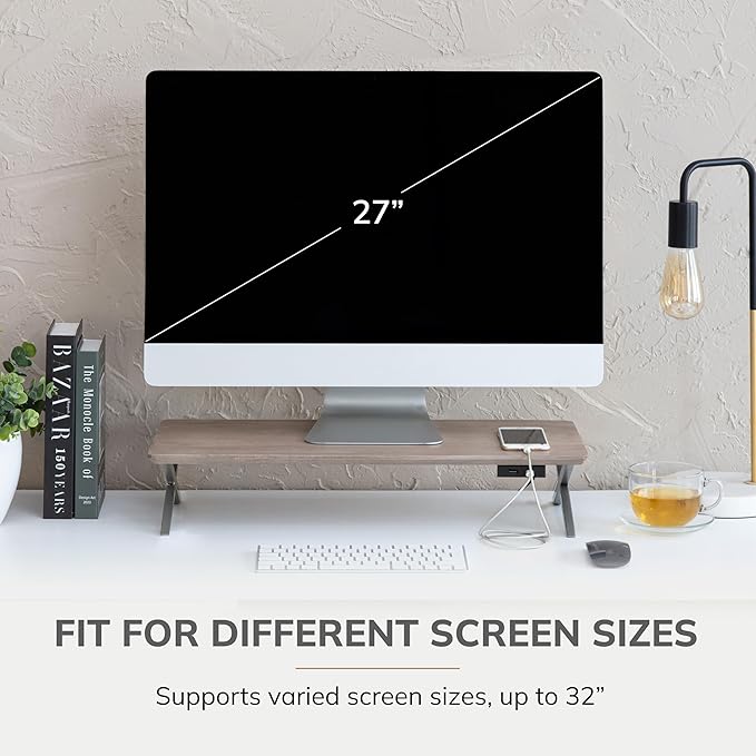 Anji Mountain Monitor Stand - Desktop Organizer & Laptop Riser, Ergonomic Monitor Riser, Space-Saving Monitor Stand for Desk, Durable Construction, Easy Assembly, Ideal for Home & Office,Biscotti