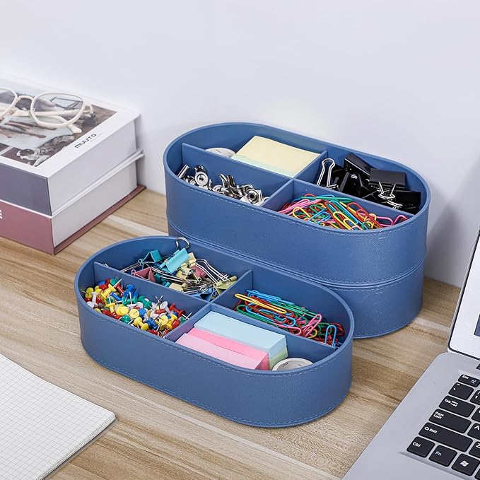 Yesesion Large Cable Organizer Box with Lid, Plastic Cord Management Case with 20pcs Wire Ties, Desk Drawer Tray for Home Office Supplies, Electronics, Chargers, Sticky Notes, Pens, Makeup (Blue)