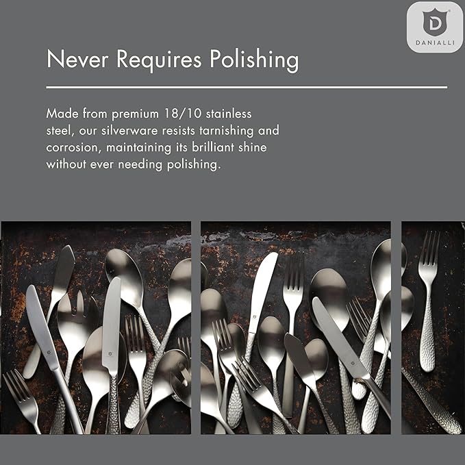 Hammered Silverware Set | Premium 18/10 Stainless Steel Flatware Service for 12 | Heavy-Duty & Dishwasher Safe | Built to Last (60-Piece, Marettimo Hammered)