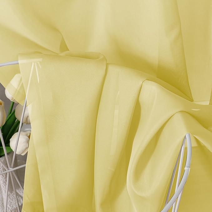 Aiyufeng Yellow Sheer Curtains 63 Inches Long 2 Panels Set, Semi Transparent Voile Rod Pocket Sheer Window Drapes for Bedroom Bed Canopy Living Room Dining Wedding Party Backdrop, 40W x 63L inch