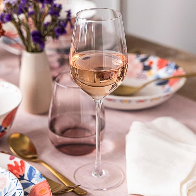 over&back 13oz Traditional Glassware - Set of 4 Classic Stem Drinking Glasses for Parties, Get-togethers, and More - Mouth-Blown - Wine Cups for Kitchen and Dining Room - Clear