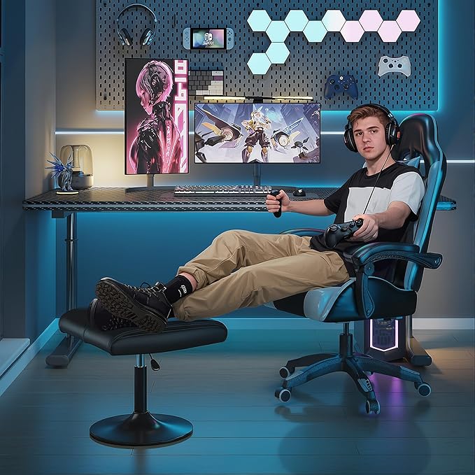 VECELO Foot Rest Under Desk Ottoman, PU Height Adjustable Footrest with Comfort Padding, Leg Rest for Desk for Relieving Leg Pain, Stiffness, and etc, Black