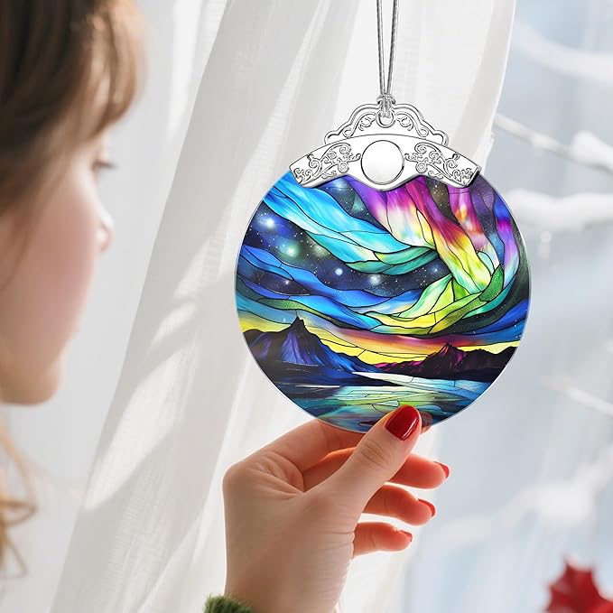 Christmas Ornaments: Stained Glass Ornament, Christmas Tree Ornament, Hanging Ornaments for Home Decor, Xmas Tree Decorations, Exquisite Holiday Decor, Gifts, Holiday Present - Aurora Borealis