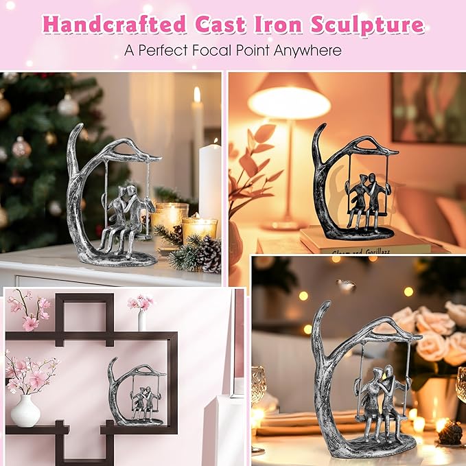 Anniversary Wedding Gifts for Couple/Her - Romantic Couple Statue in Love, Antique Silver Metal Figurine Sweet Loving Together Iron Sculpture Decor, Birthday Gifts for Wife Husband