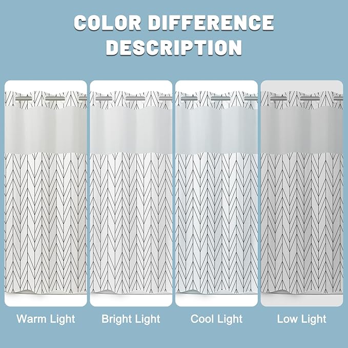 No Hook Geometric Striped Shower Curtain with Snap in Liner Set - Hotel Shower Curtain and Liner Set with See Through Mesh Top Window,Machine Washable, 71x74 INCH - Black White Chevron