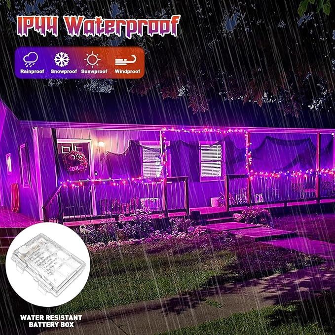 JMEXSUSS 2 Pack Orange Purple Battery Operated Halloween Lights, Each 33ft 100 LED Battery Powered String Lights with Remote Outdoor Indoor