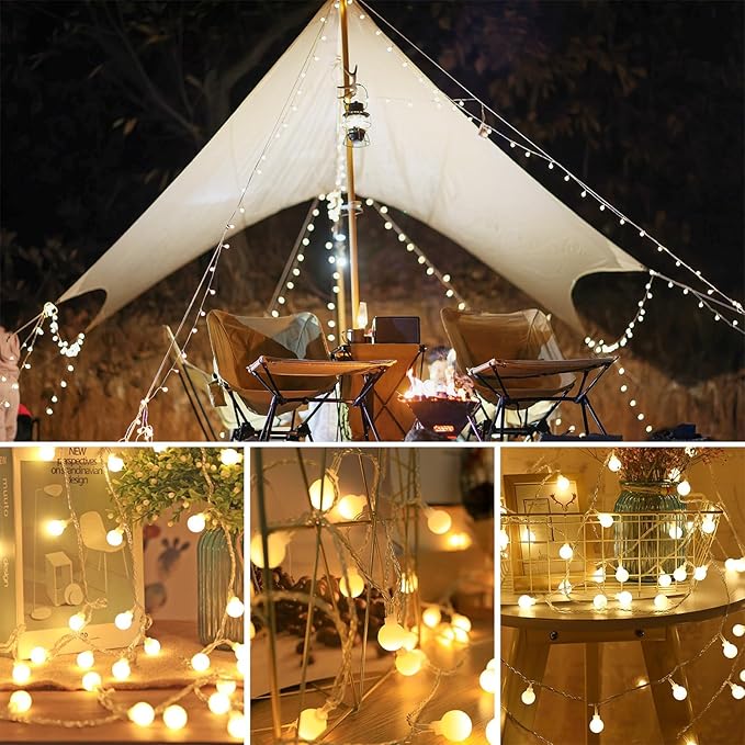 WERTIOO 2 Pack Battery Operated String Lights 33ft 100 LEDs Globe Fairy Lights with Remote Control for Outdoor/Indoor, Tent, Camping, Bedroom,Garden,Christmas Tree[8 Modes,Timer ] (Warm White)