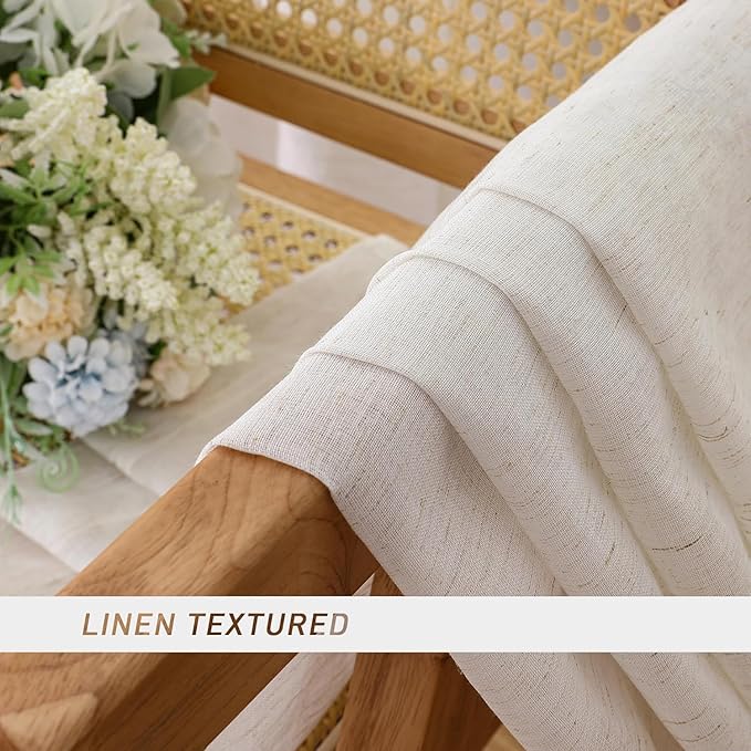 Aiyufeng Linen Sheer Curtains 63 Inch Length 2 Panels for Living Room, Farmhouse Light Filtering Voile Linen Drapes for Bedroom, Patio, Sliding Door, Each 40" W x 63" L