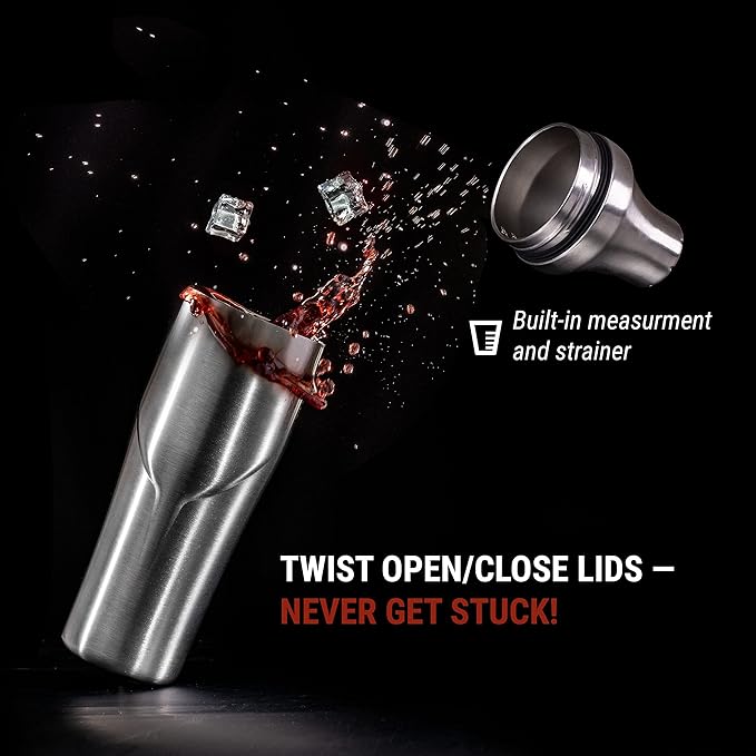 Lexenic 24oz Cocktail Shaker - Insulated Double Wall Keep Drink Chilled - No Stuck Twist Lid,Leakproof and Built-in Strainer - Perfect for Home Bar- Premium Stainless Steel Drink Shaker,Martini Shaker