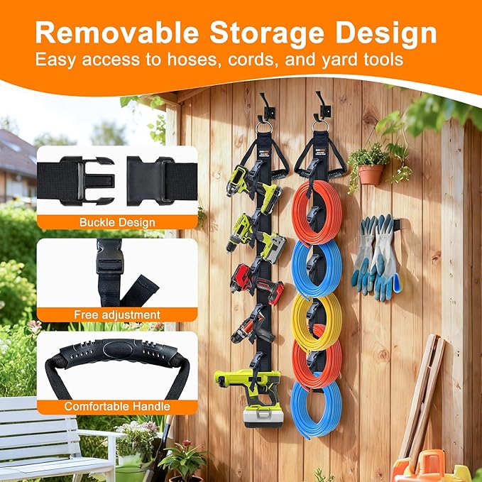 Extension Cord Organizer 2 Pack, Cord Storage Organizer with 5 Slots, Garage Garden Storage Straps, All in One Hanger Straps for Cable, Hose, Rope, Tool Management