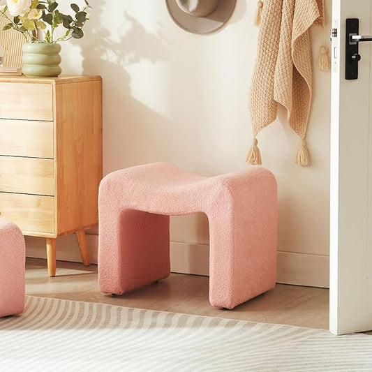 Vanity Stool Foot Rest Small Footstool Ottoman Chair Seating Backless Modern Teddy Velvet Ottoman for Makeup Room Living Room Bedroom Entryway,(Single 1) Pink