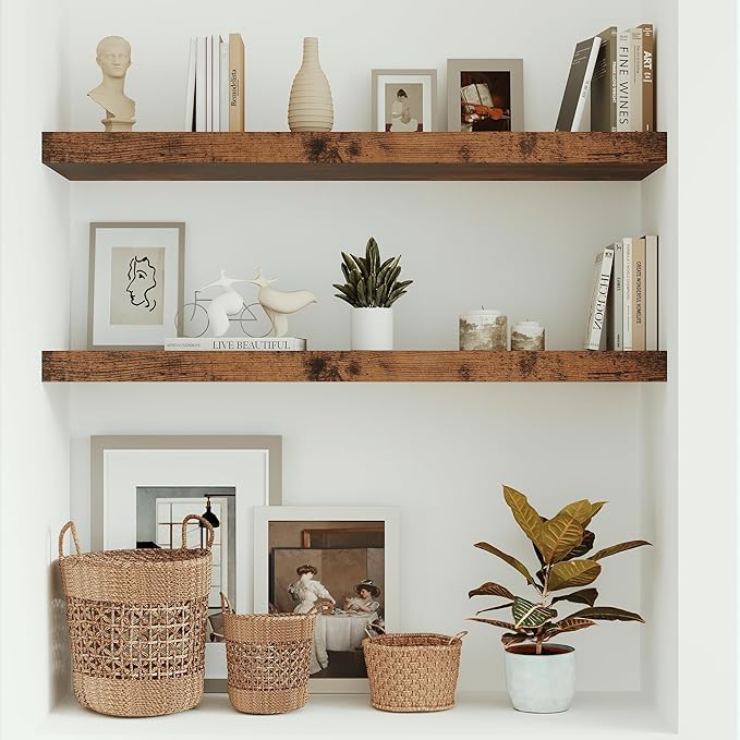 Vivelove 10 inches Deep Floating Shelves 36 inch Long, Sing Shelves for Wall Heavy Duty for Bedroom, Bathroom, Living Room, Kitchen, Office, Farmhouse Shelf Home Decor, Set of 1, Rustic Brown