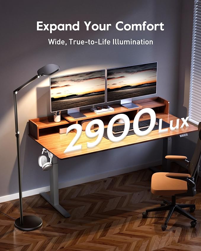 LED Floor Lamp for Office, 30 Lighting Modes Dimmable Standing Lamp with Memory & Timer Function, Soft Eye-Caring Office Lamp, Adjustable Swing Arm Reading Floor Lamp