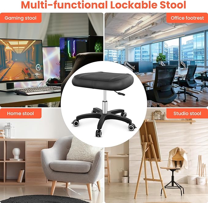 TASALON Multi-Use Footrest Stool Adjustable Height with 360° Rolling Lockable Wheels,Rest Ottoman,Office Footrests,Video Game Stool for Gaming for Home Office- Black